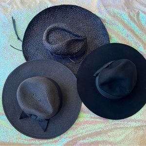 Bundle of Three Wide Brim Black Hats